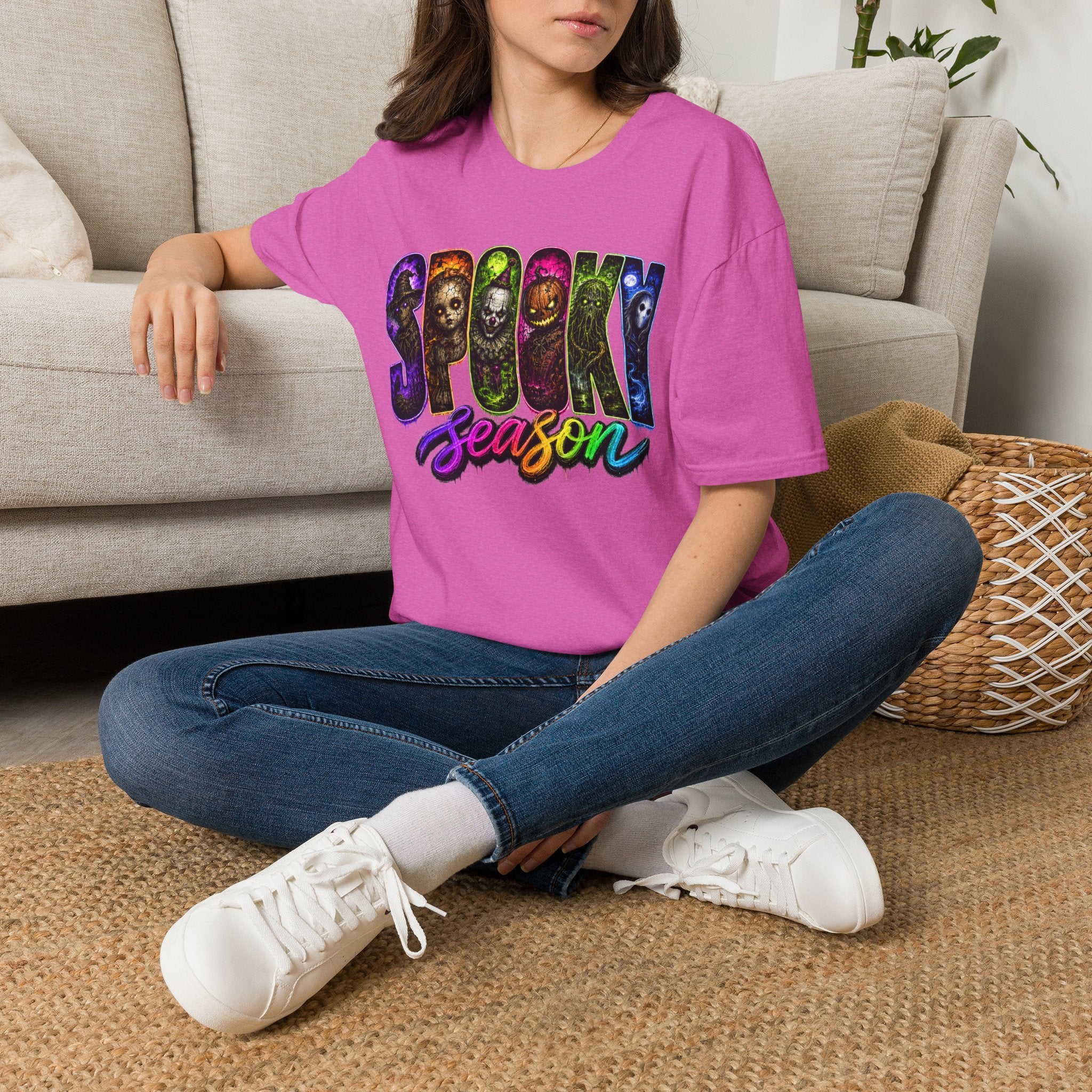 Spooky Season Tee — Rainbow Horror Faces Halloween T-Shirt