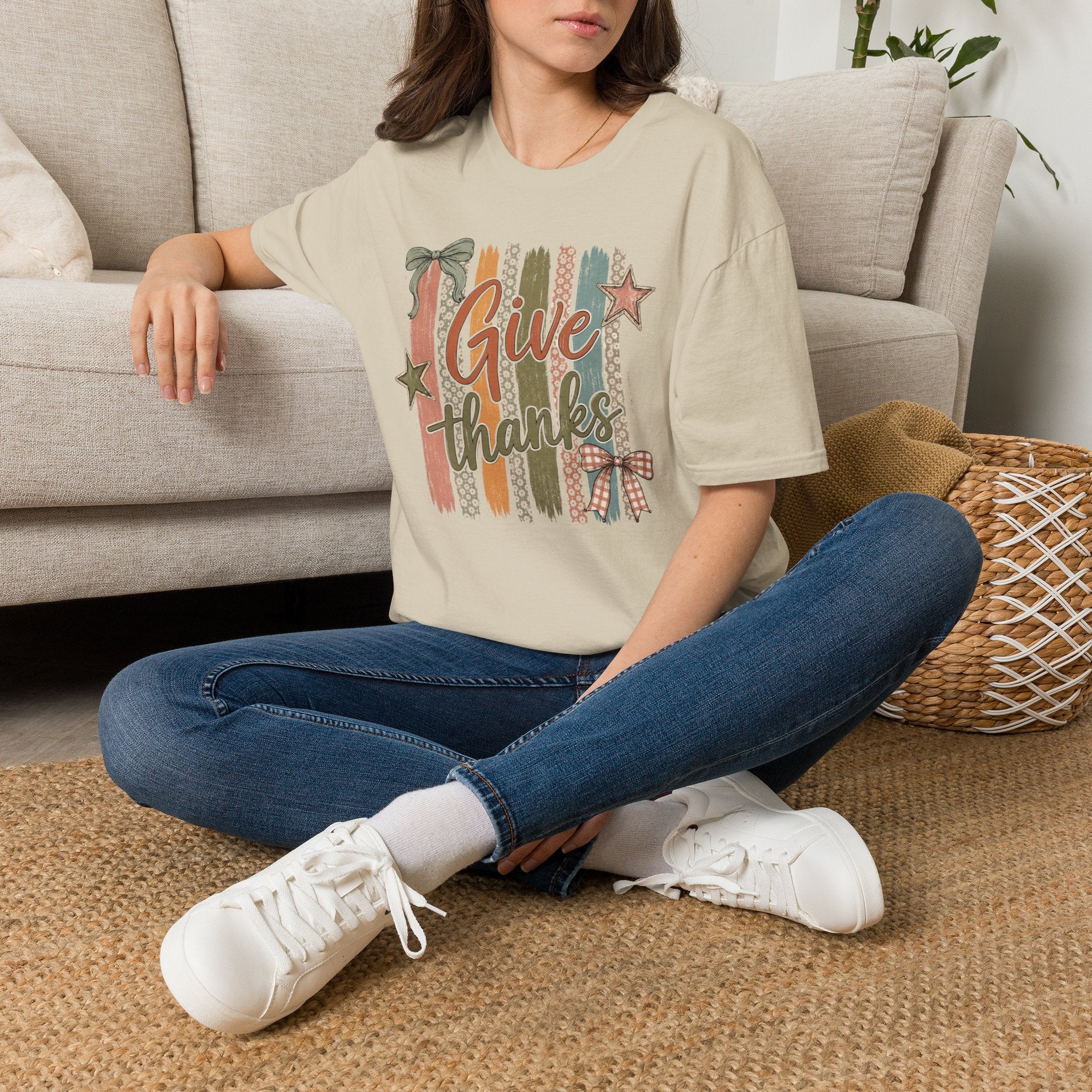 Give Thanks T-Shirt — Vintage Stripes & Stars Thanksgiving Tee