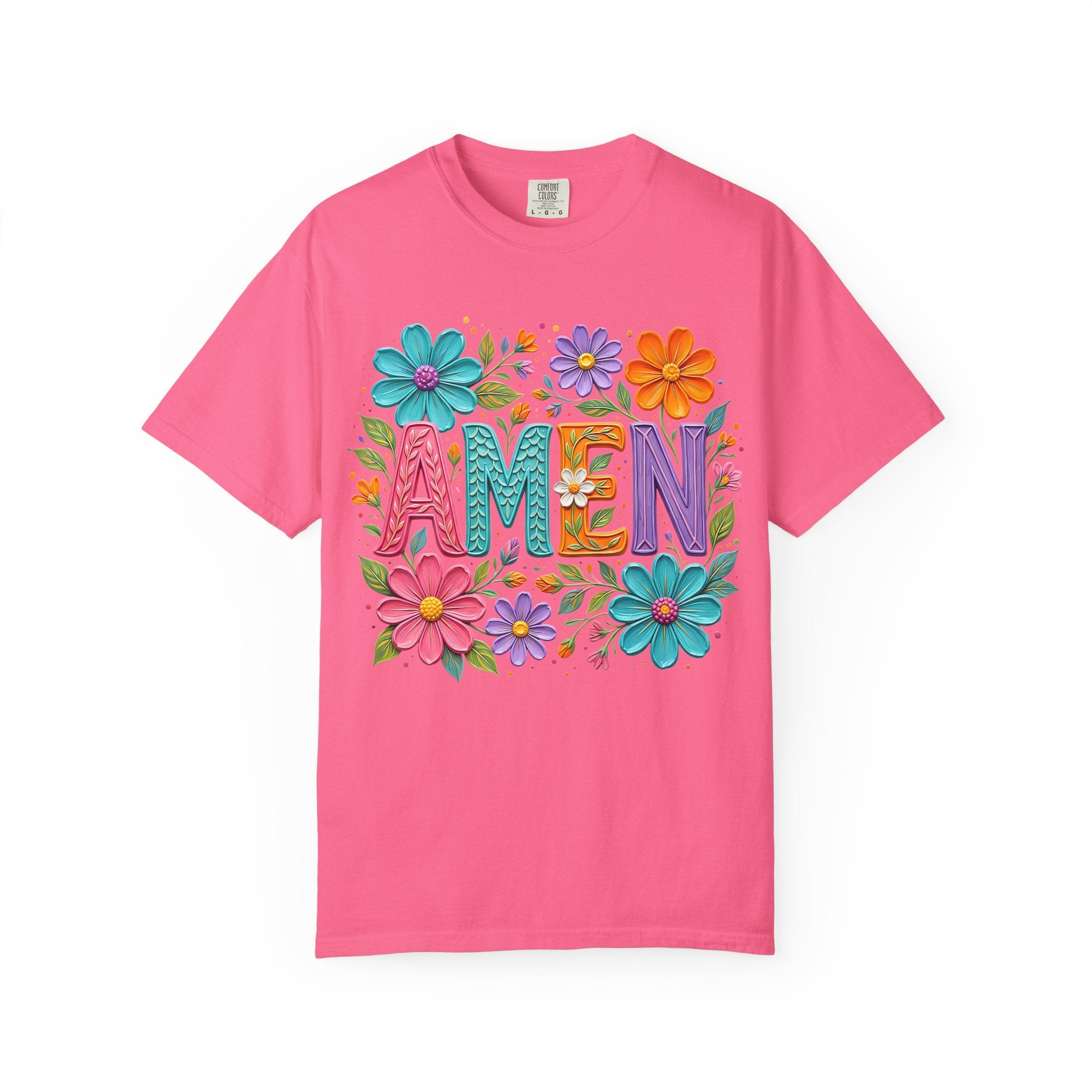 Amen Floral T-Shirt — Colorful Retro Flowers Graphic Tee