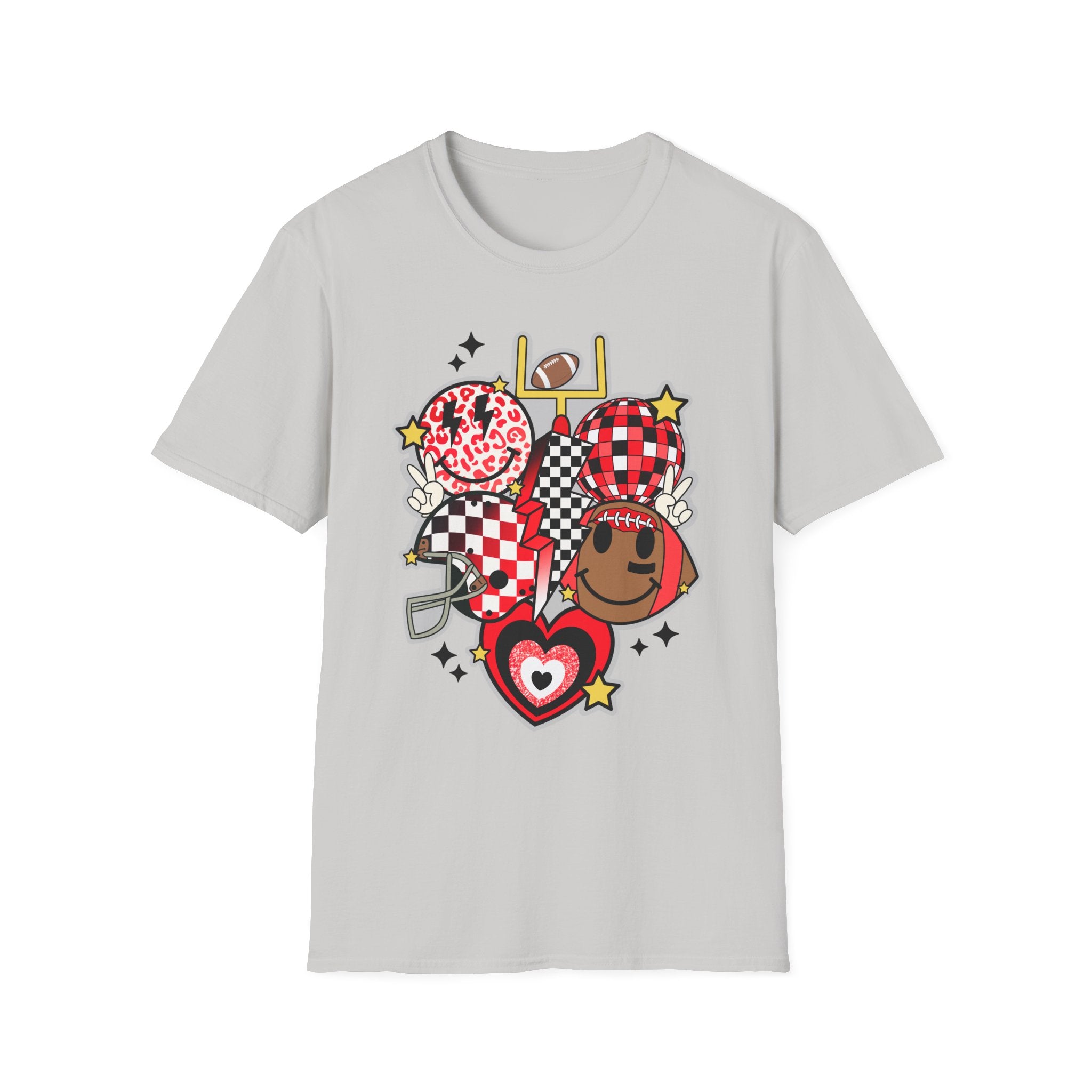 Football Love Graphic T-Shirt — Cute Checker & Heart Helmet Design