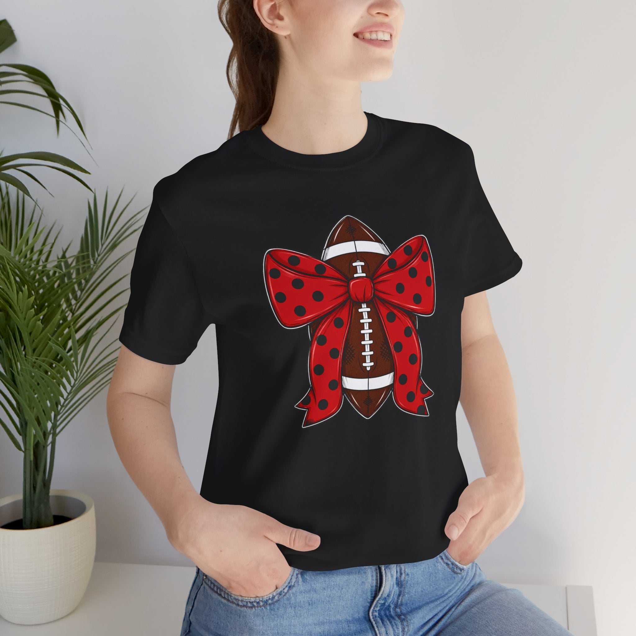 Football with Red Polka Dot Bow T‑Shirt