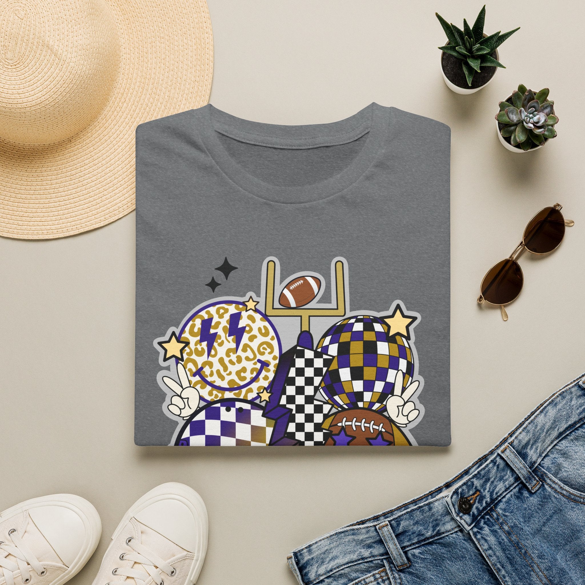 Football Spirit Graphic T-Shirt — Checker & Leopard Team Design