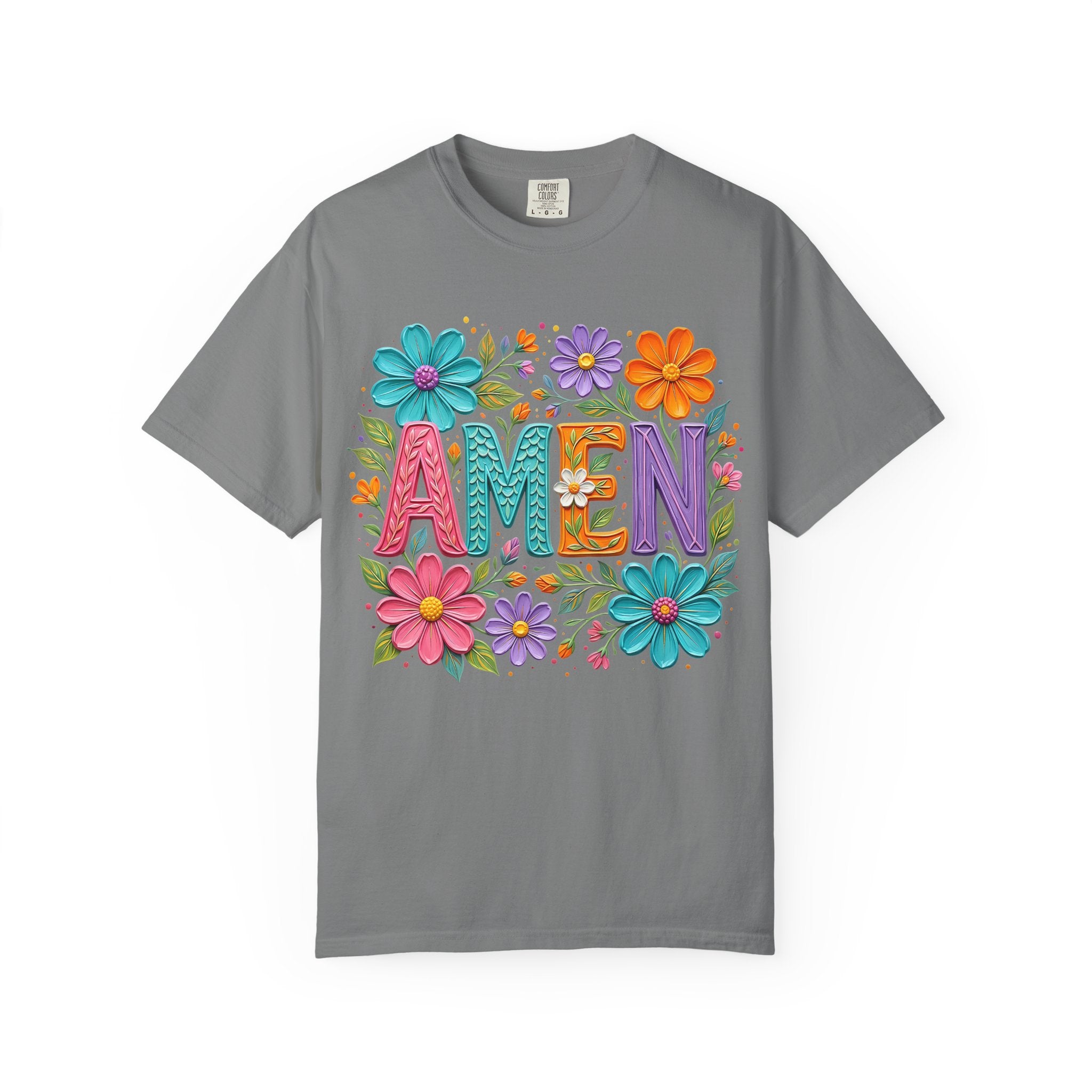 Amen Floral T-Shirt — Colorful Retro Flowers Graphic Tee