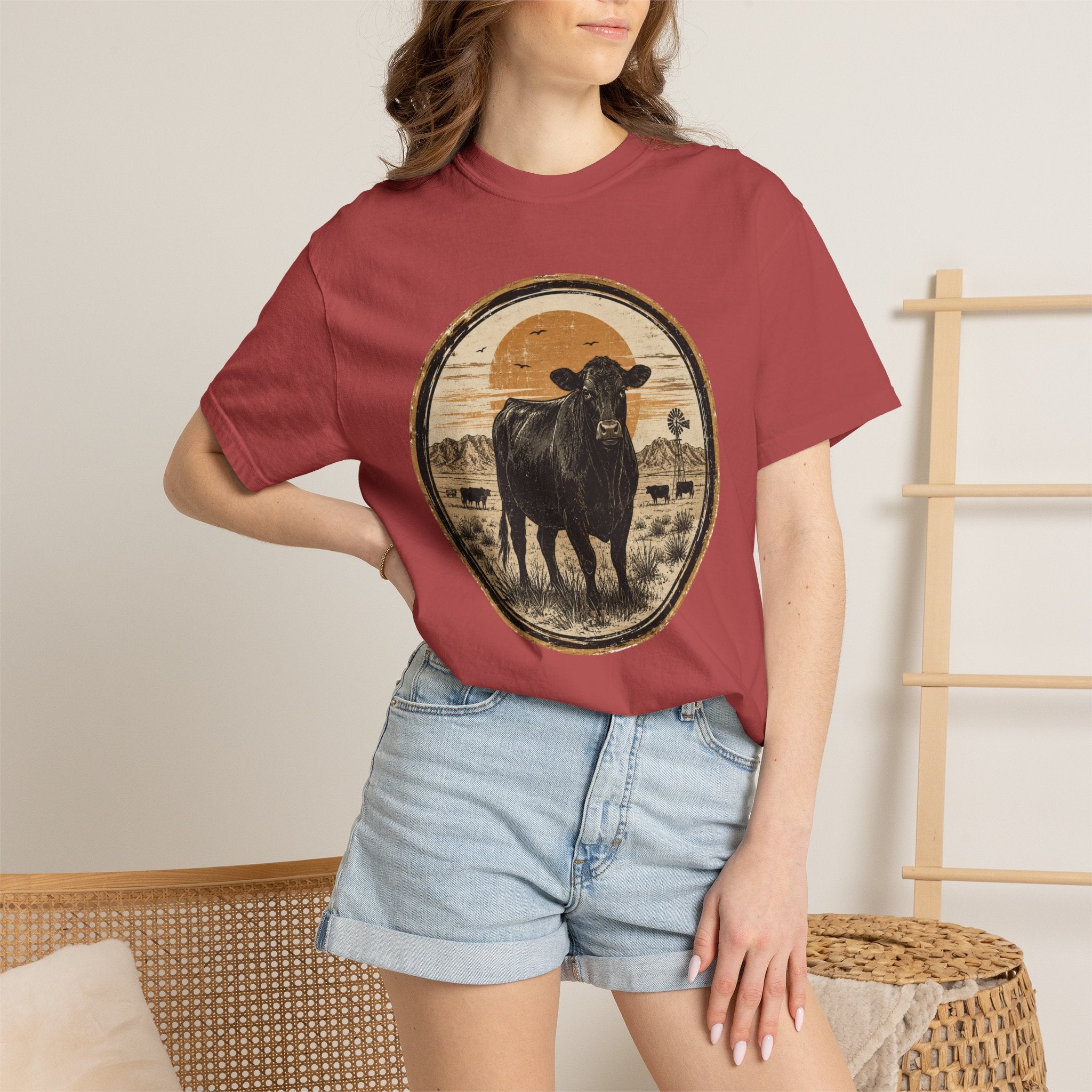 Cow Circle Sunset T-Shirt — Vintage Black Angus Ranch Tee