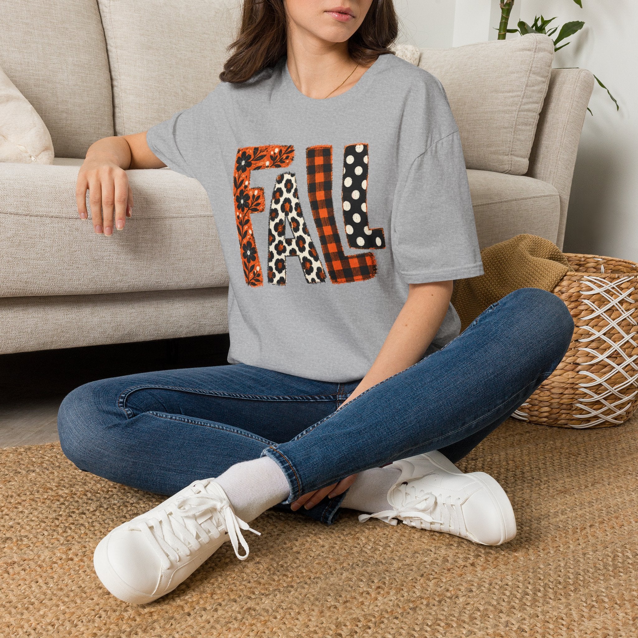 Fall Pattern Lettering T-Shirt — Plaid, Leopard & Polka Dot Seasonal Tee
