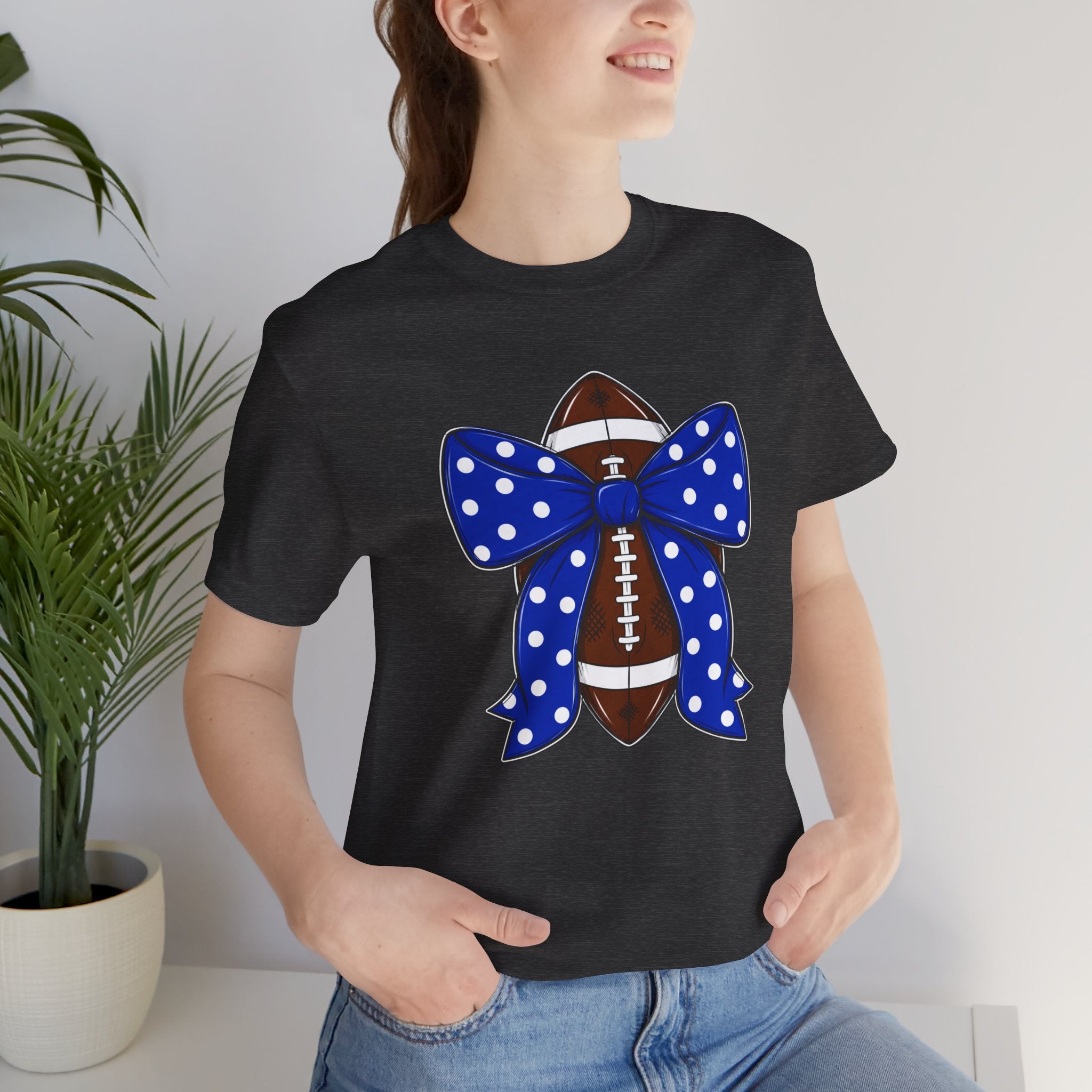 Football with Blue Polka Dot Bow T-Shirt