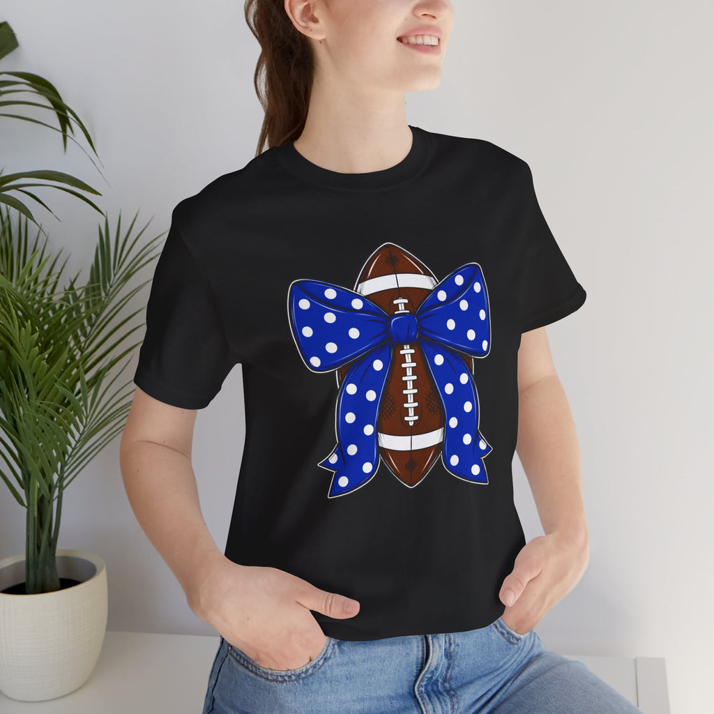 Football with Blue Polka Dot Bow T-Shirt