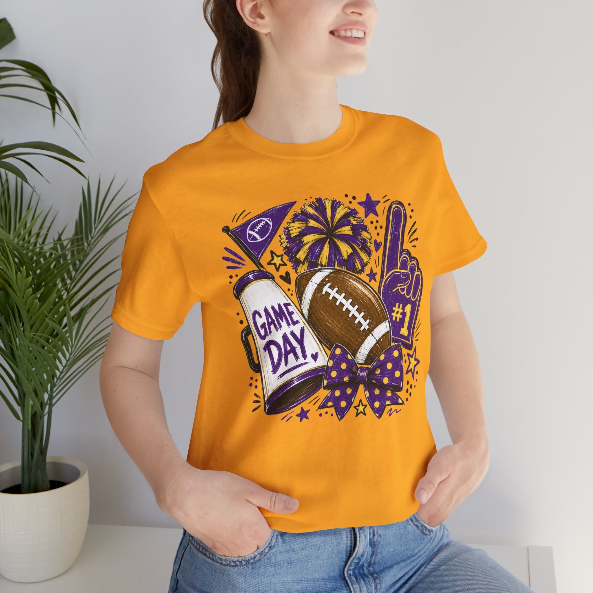 Game Day Football Tee — "Game Day" Tailgate Shirt with Foam Finger & Pom-Pom Graphic