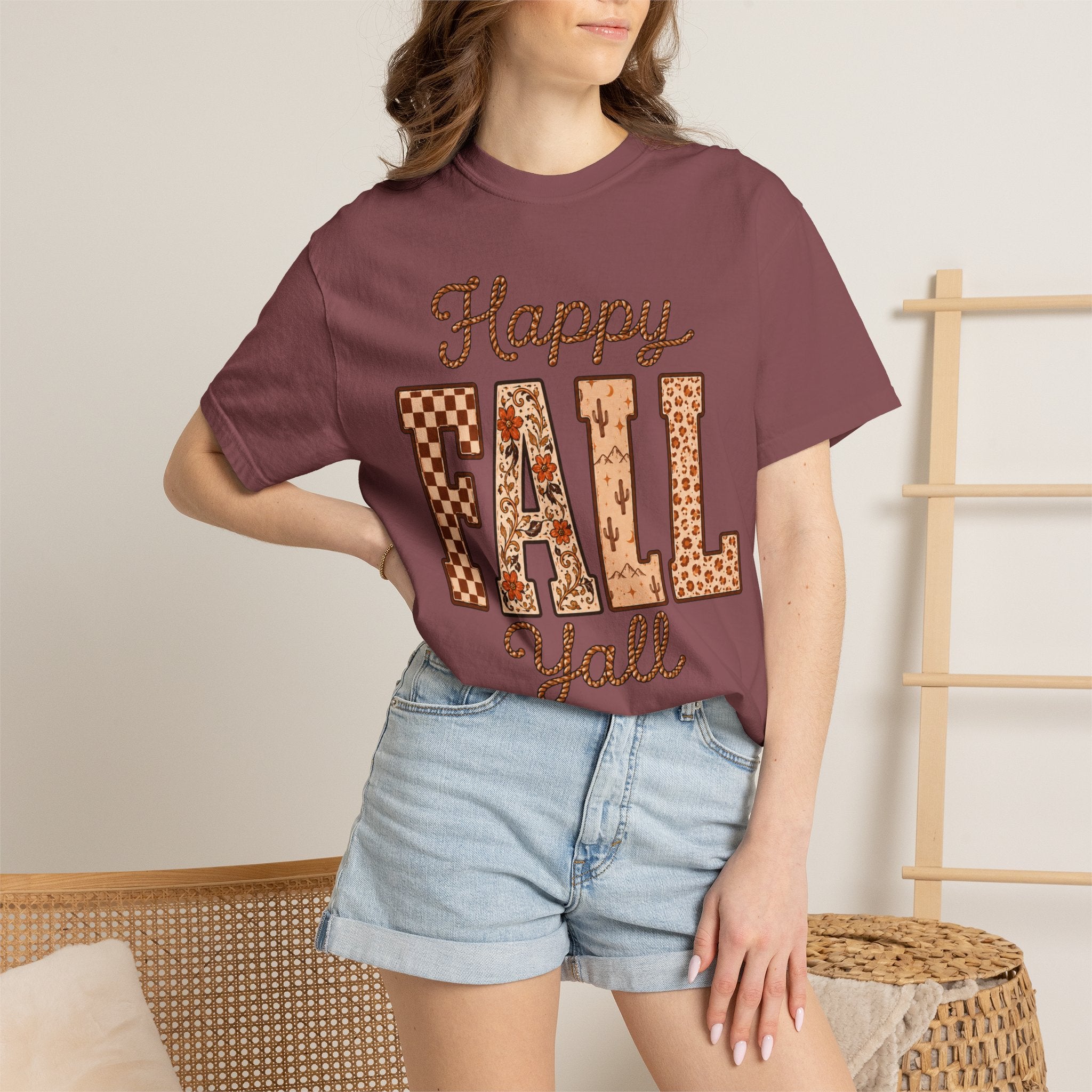Happy Fall Y'all T-Shirt — Autumn Plaid & Florals Tee