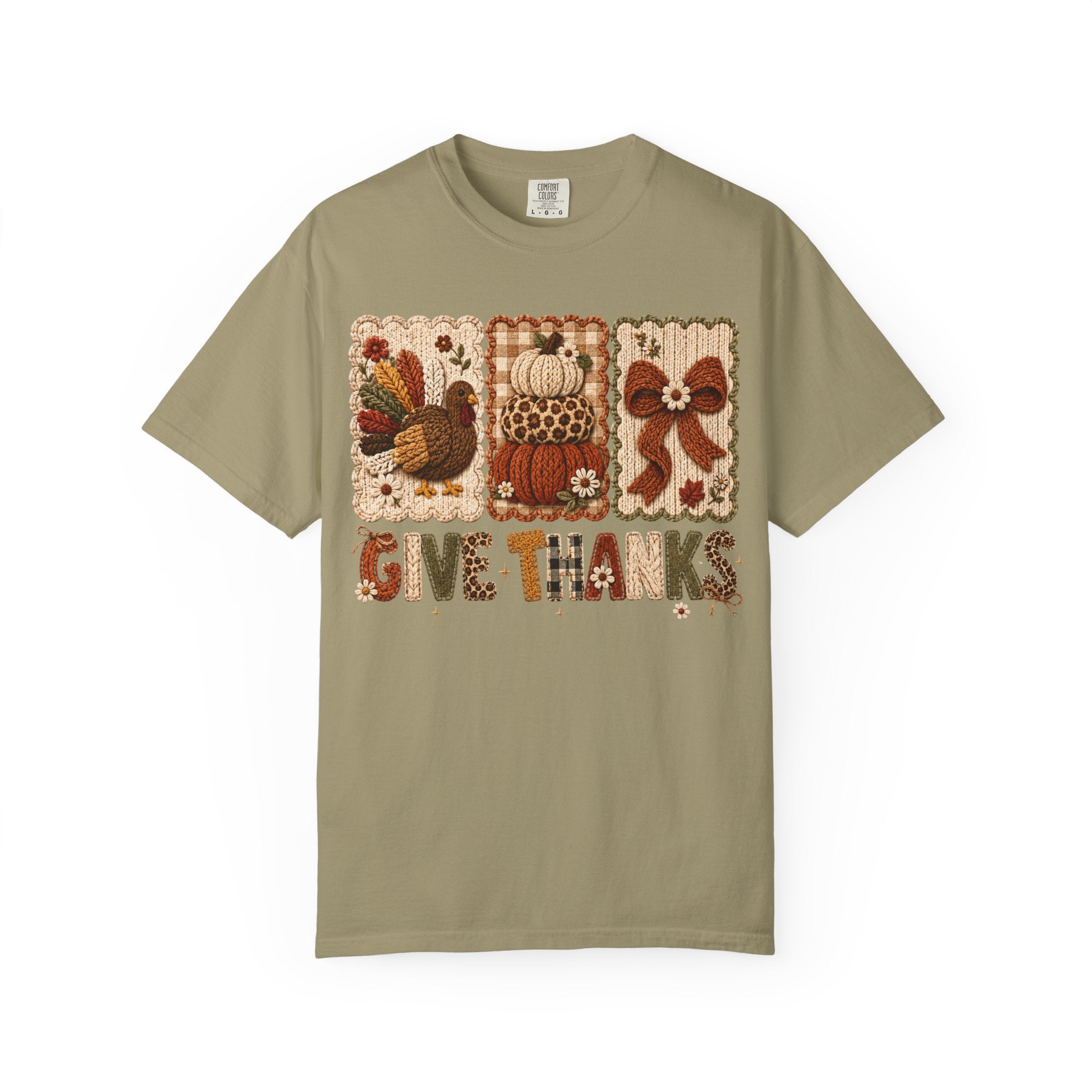 Give Thanks Thanksgiving T-Shirt — Autumn Turkey, Pumpkin & Bow Fall Tee