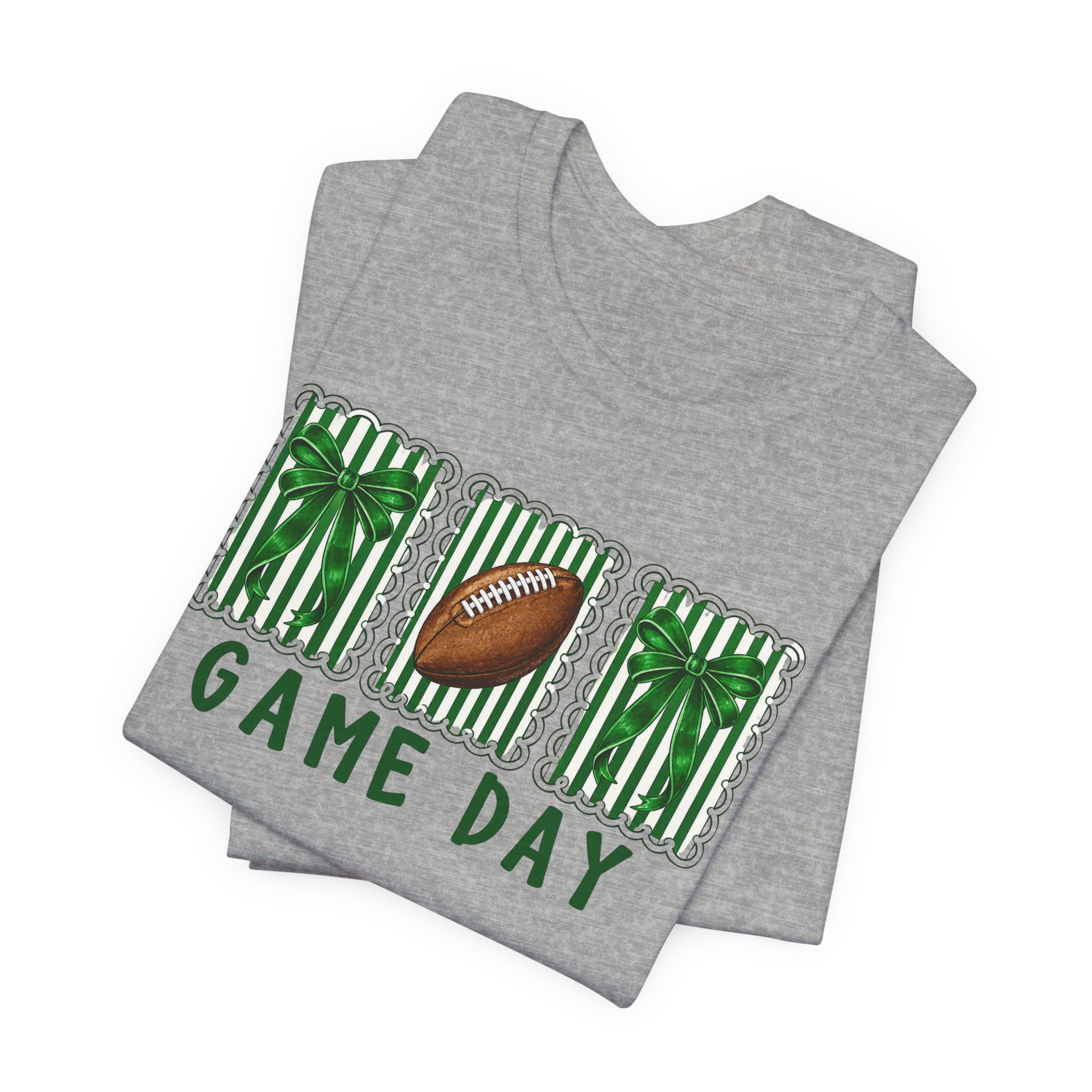 Game Day Football Tee — Green Striped Gift Box Design