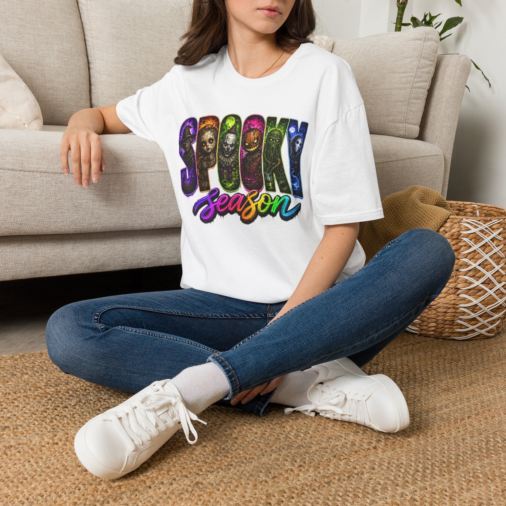 Spooky Season Tee — Rainbow Horror Faces Halloween T-Shirt