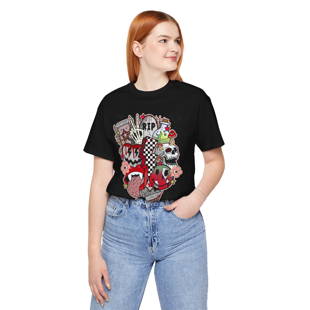 Skull & Joker Graphic Tee — Halloween Goth Punk Horror T-Shirt