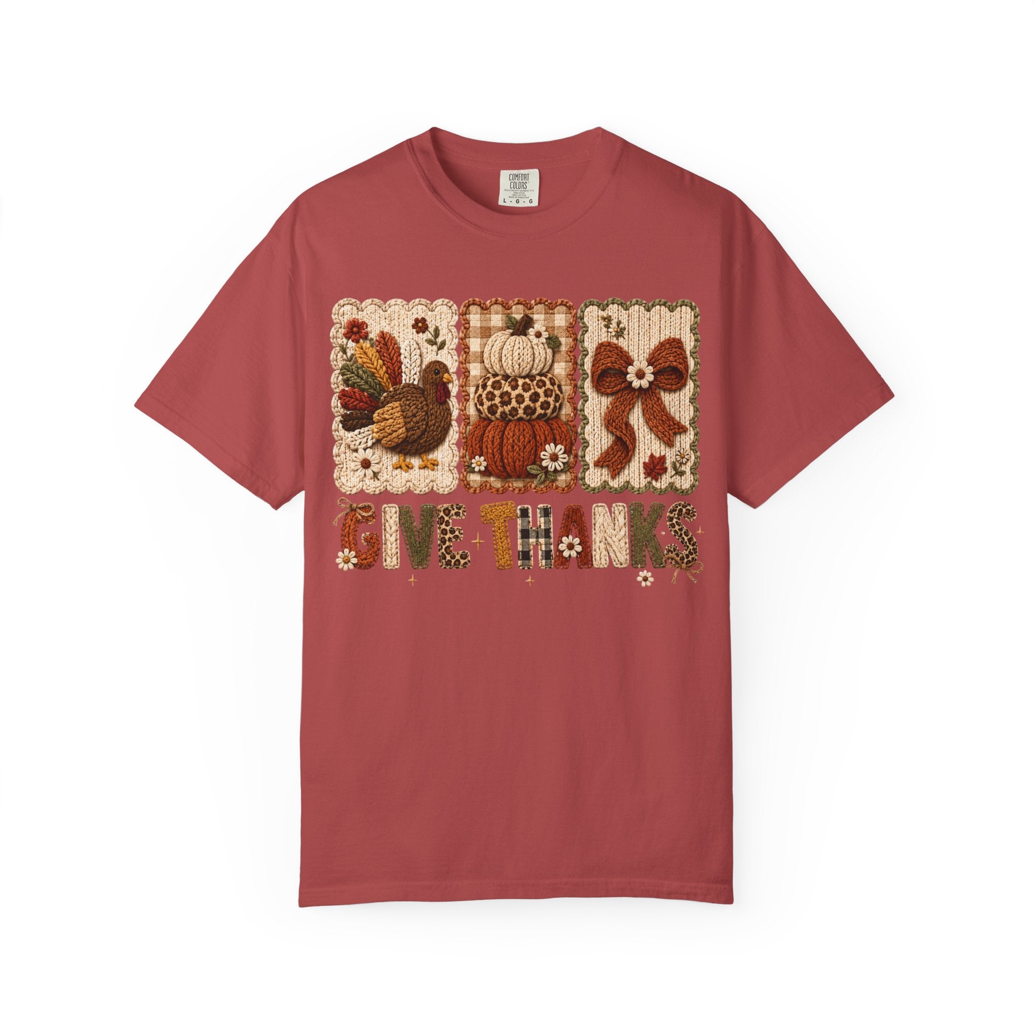 Give Thanks Thanksgiving T-Shirt — Autumn Turkey, Pumpkin & Bow Fall Tee