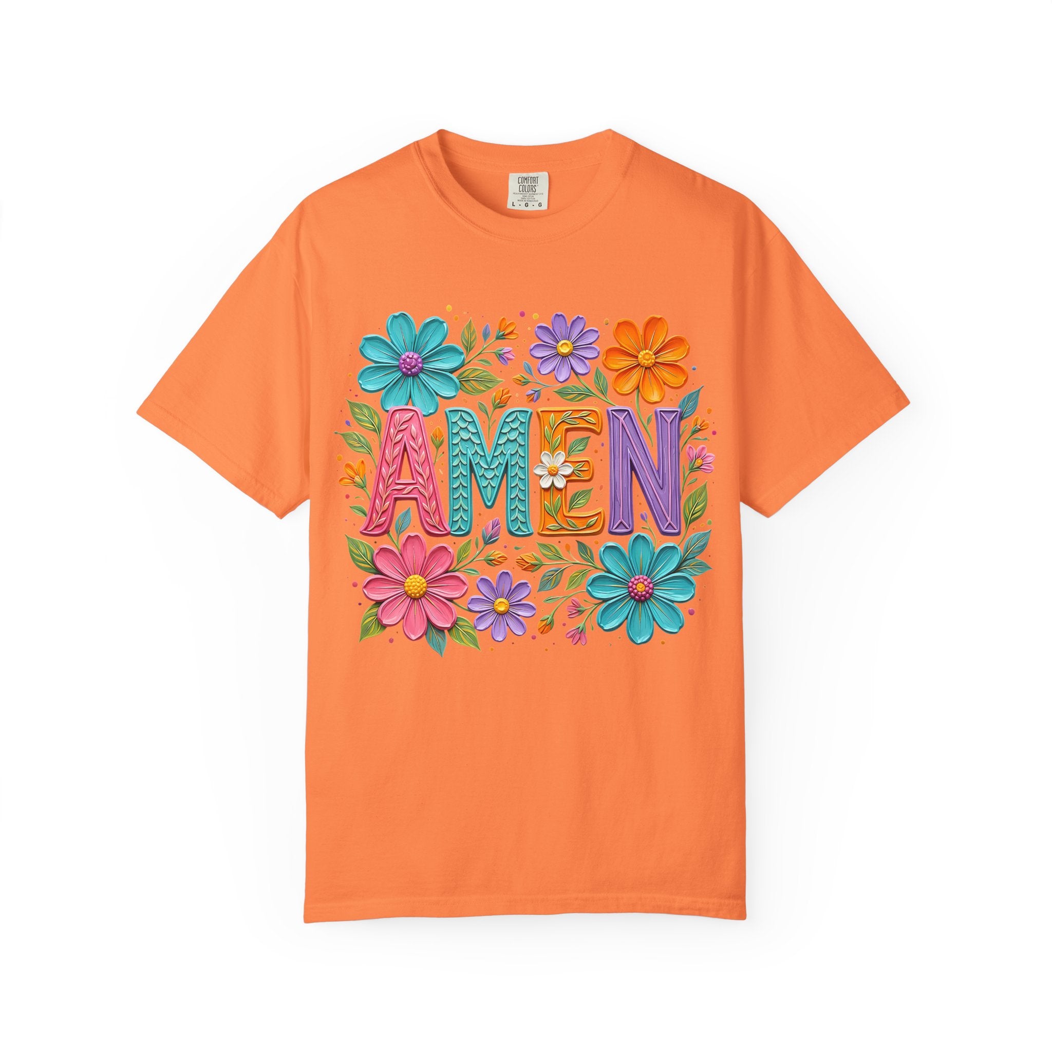 Amen Floral T-Shirt — Colorful Retro Flowers Graphic Tee