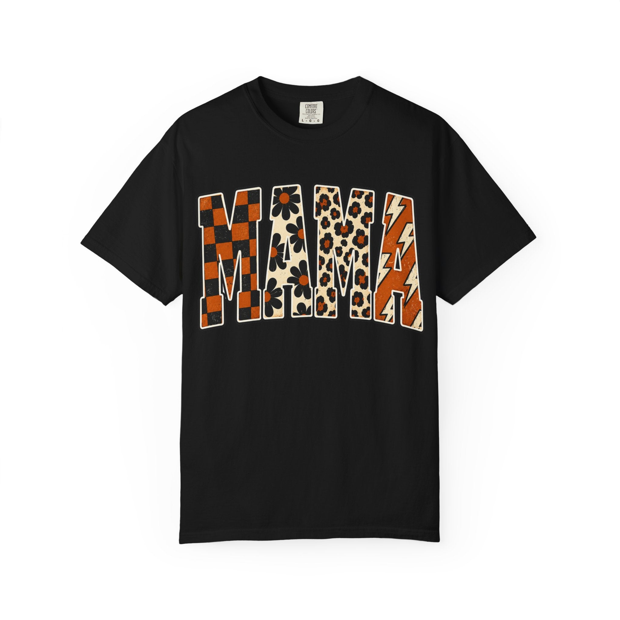 Mama Graphic T-Shirt — Retro Plaid, Leopard & Lightning Lettering