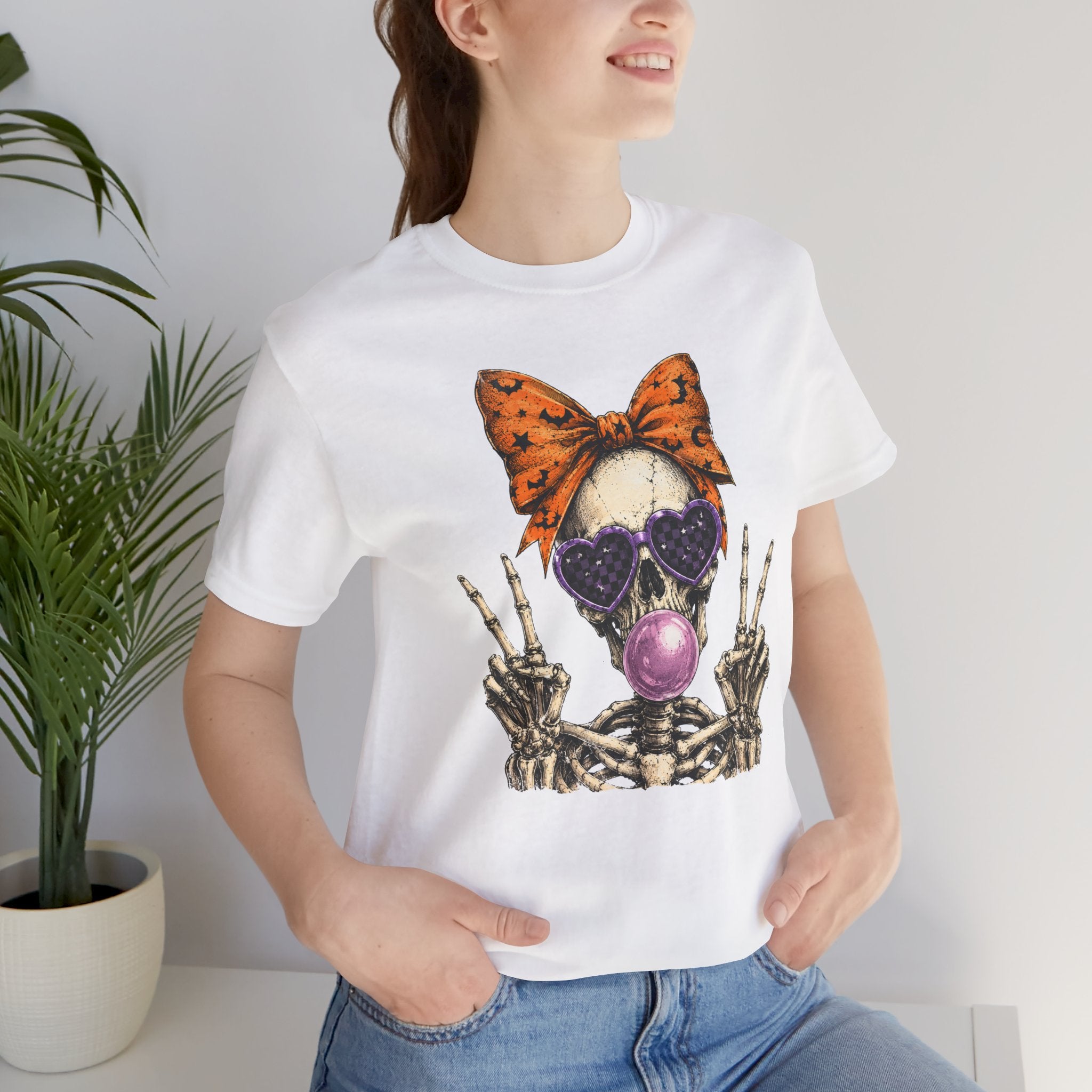 Skull Bubblegum Tee — Cute Gothic Skull with Bow & Sunglasses Graphic T-Shirt