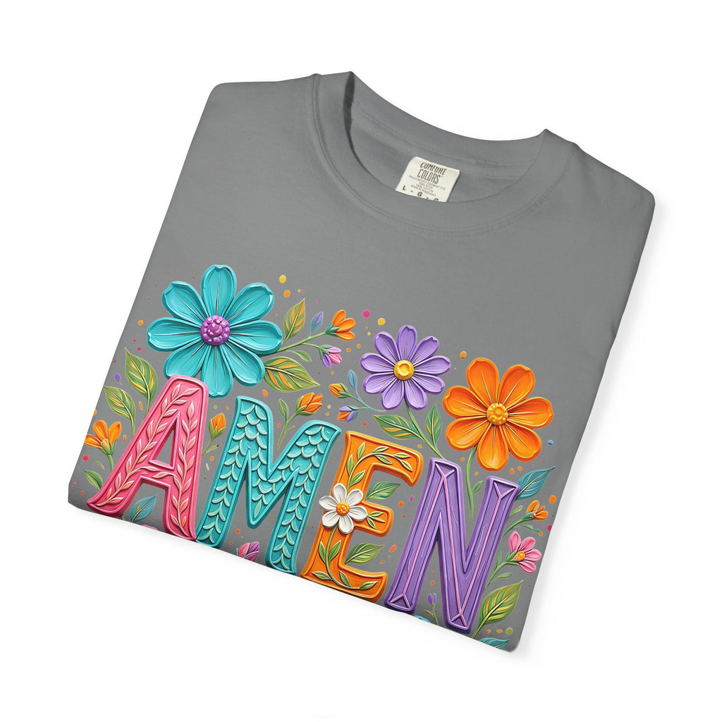 Amen Floral T-Shirt — Colorful Retro Flowers Graphic Tee