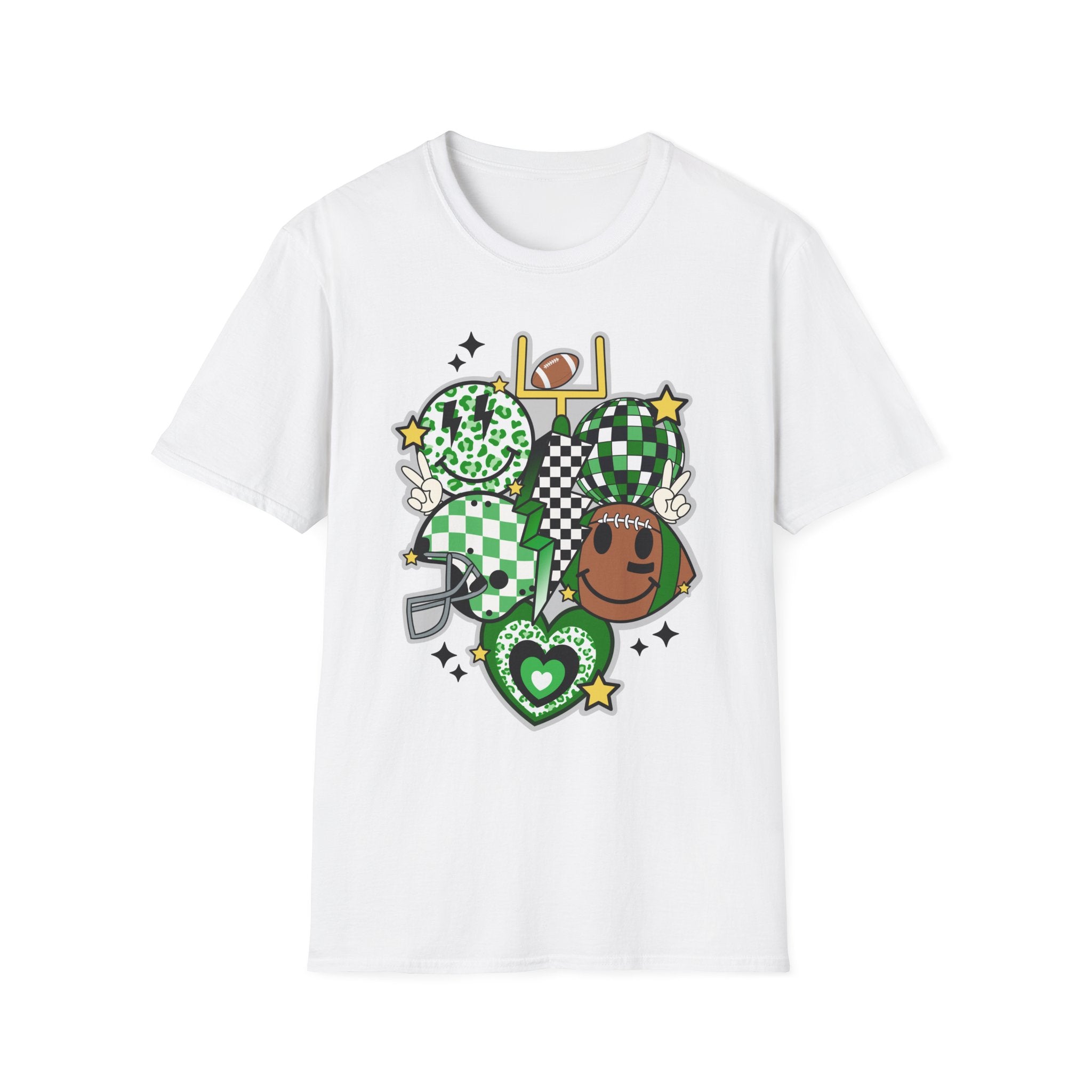 Football Green Checker Crewneck T-Shirt — St. Patrick’s Game Day Graphic