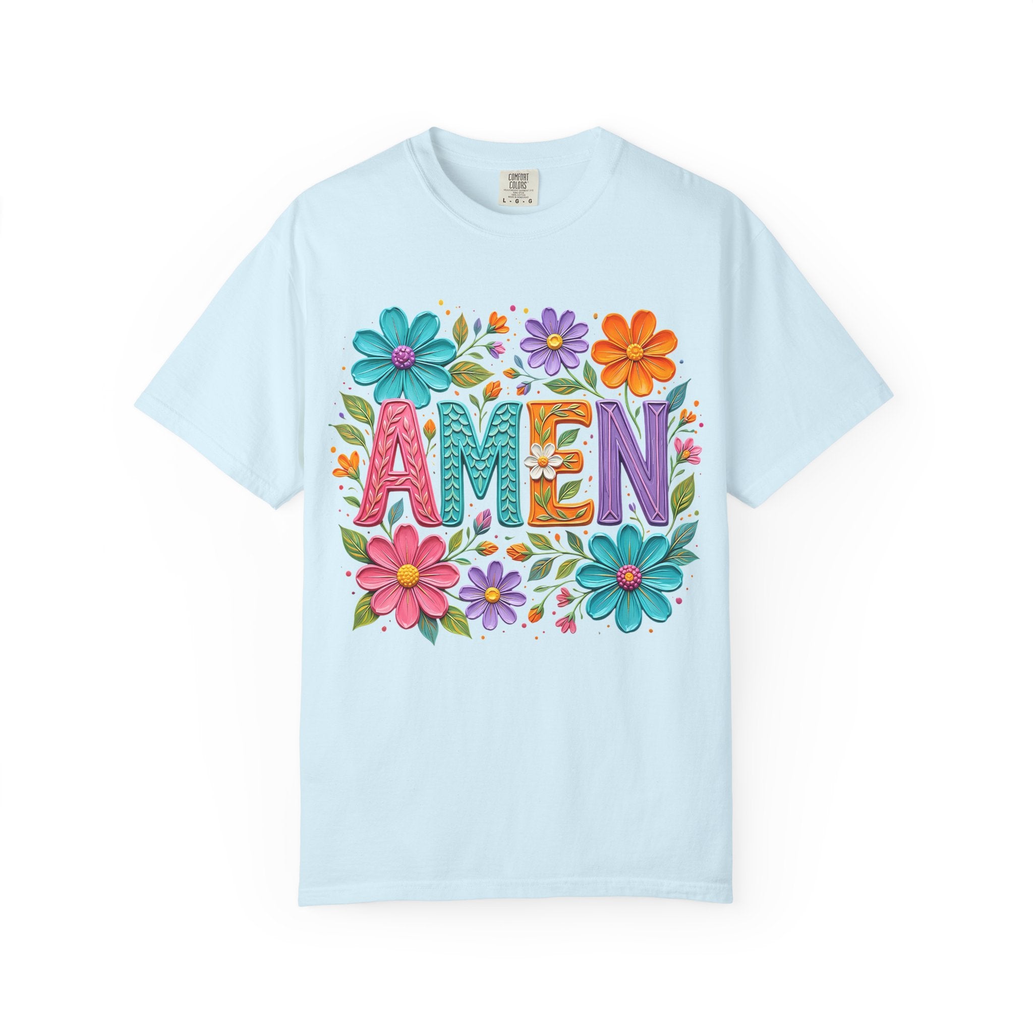 Amen Floral T-Shirt — Colorful Retro Flowers Graphic Tee