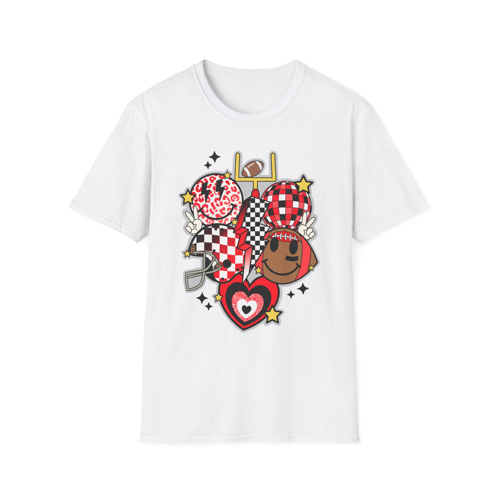 Football Love Graphic T-Shirt — Cute Checker & Heart Helmet Design