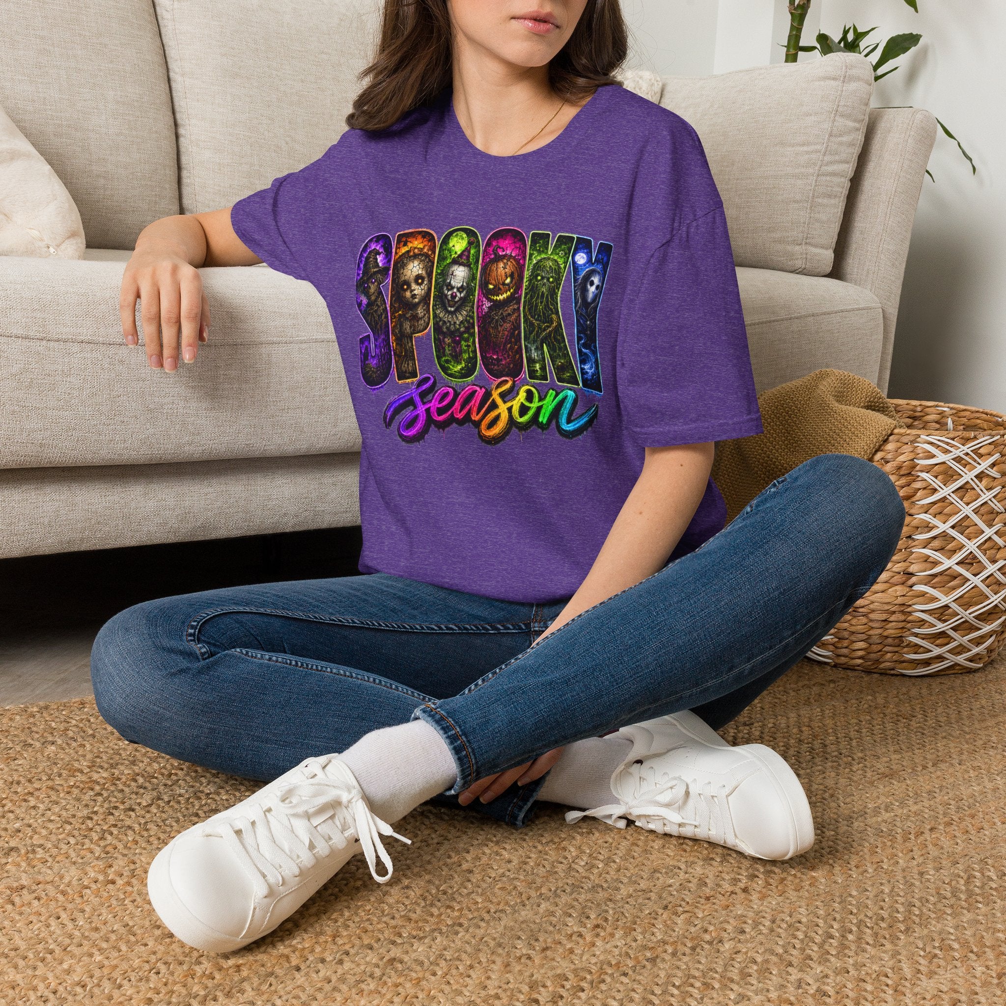 Spooky Season Tee — Rainbow Horror Faces Halloween T-Shirt