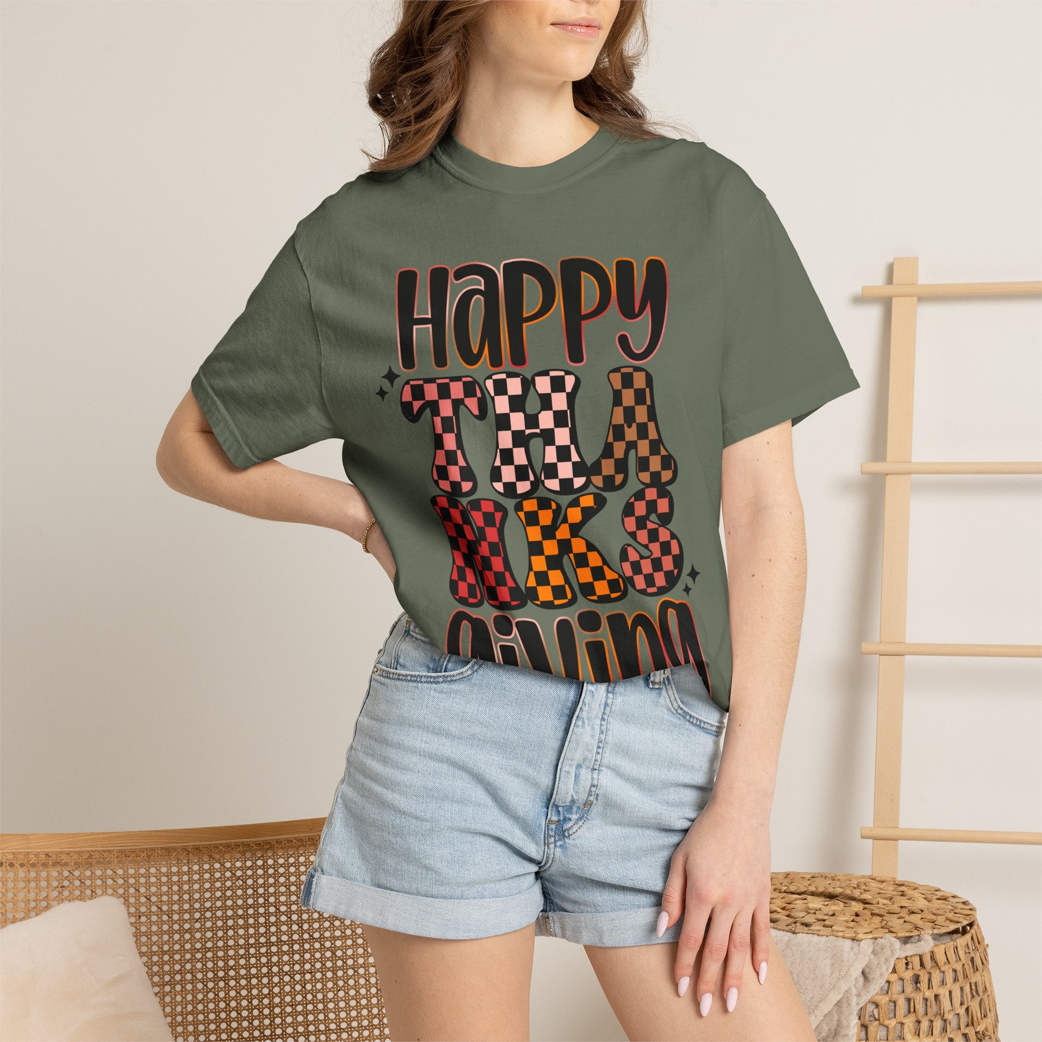 Happy Thanksgiving T-Shirt — Retro Plaid & Leopard Fall Tee
